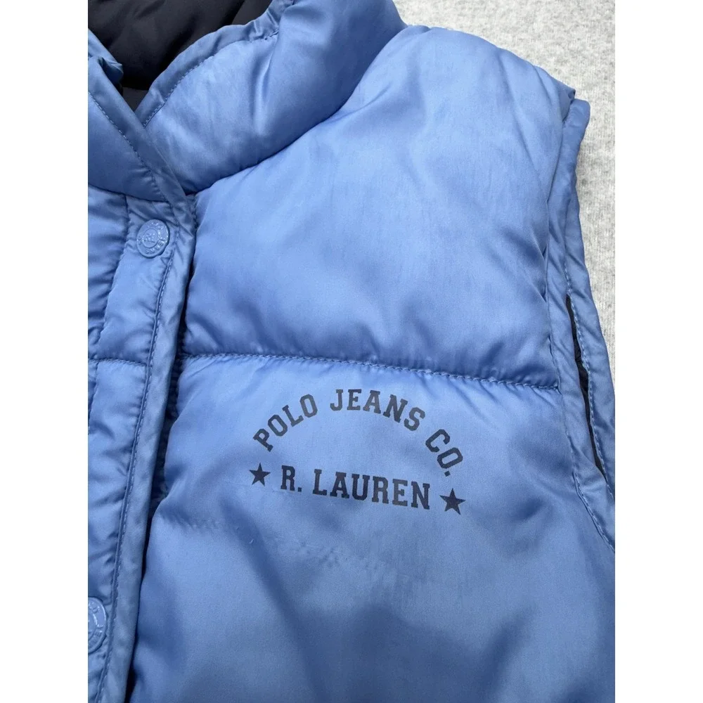 Polo Jeans Co Ralph Lauren Vest‎ Mens Medium Blue Quilted Snap Puffer Outdoor